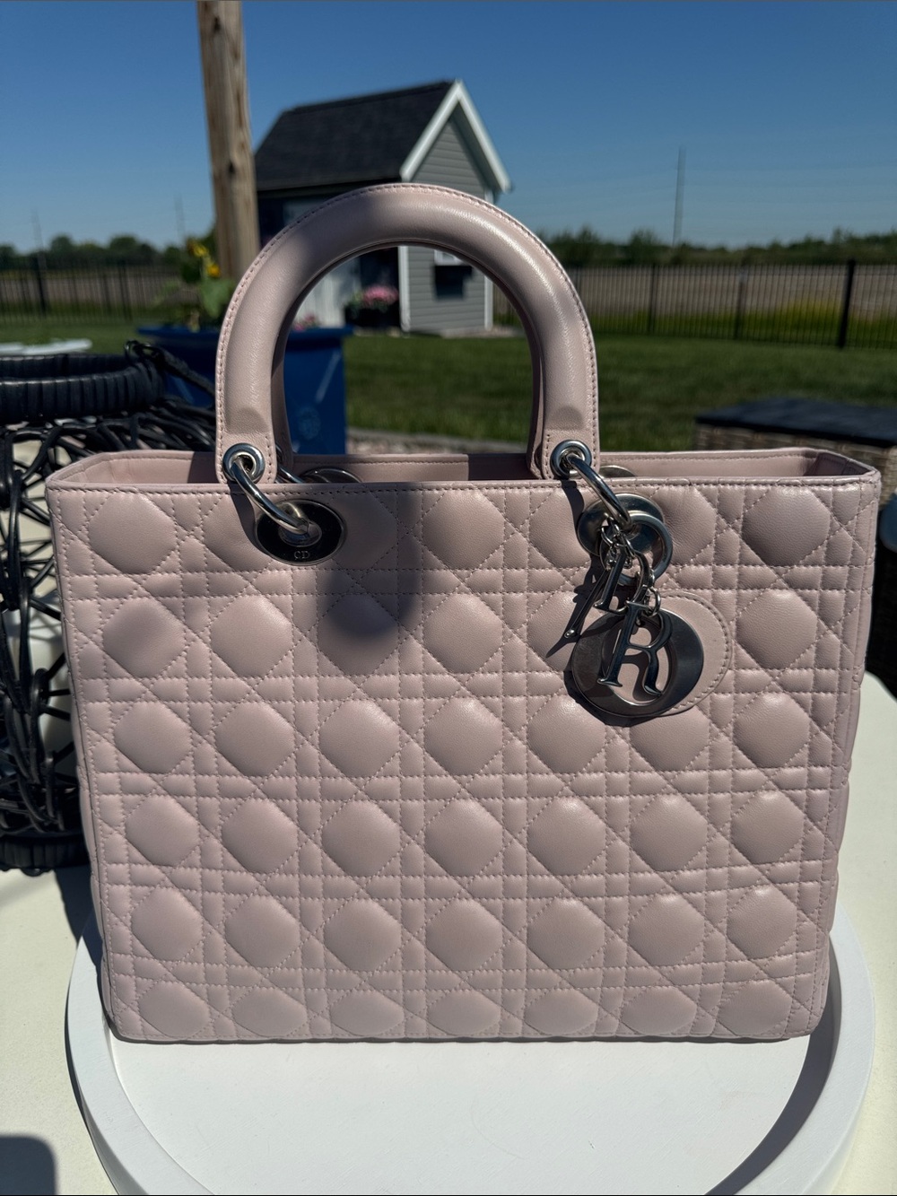 Dior Pink Quilted Lady Dior Satchel with Signature Charms